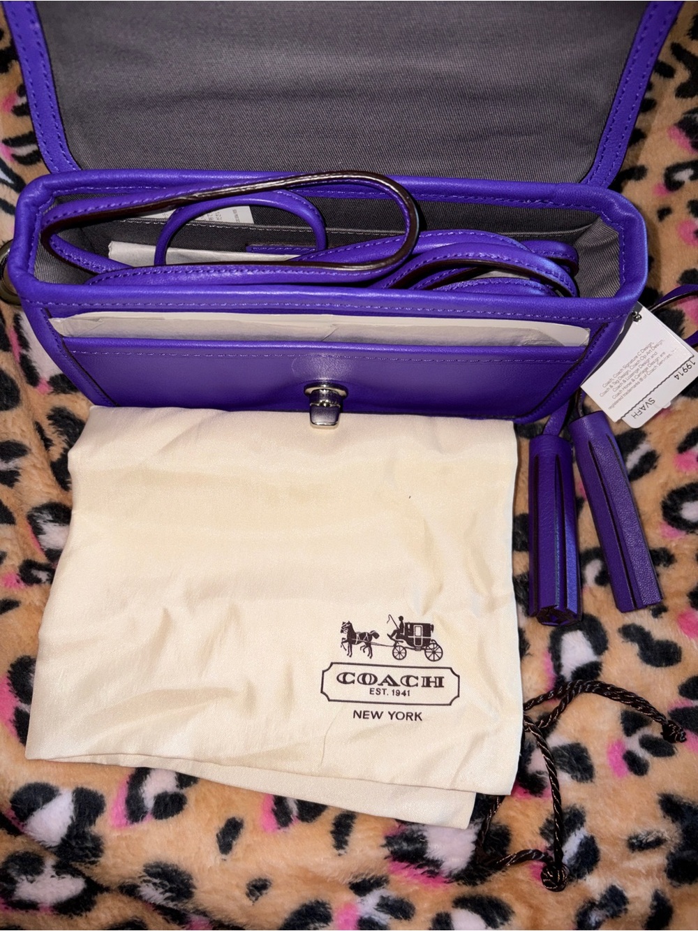 Coach Legacy NWT Penny Purple Leather Turnlock Crossbody with Tassel & Dusty - Picture 5 of 9